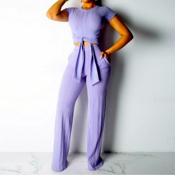 Pants - Ribbed Crop Top and Pant Set